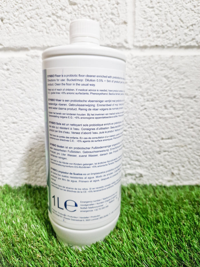 Image of back of Synbio Floor probiotic cleaner 1litre bottle
