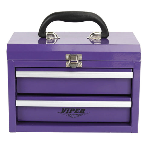 Viper Tool Storage 11-inch 2-drawer portable mini metal toolbox in purple with top handle