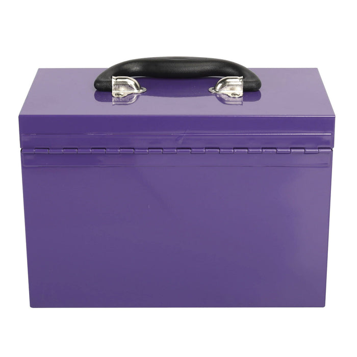 Rear view of 11-inch 2-drawer portable mini metal toolbox in purple