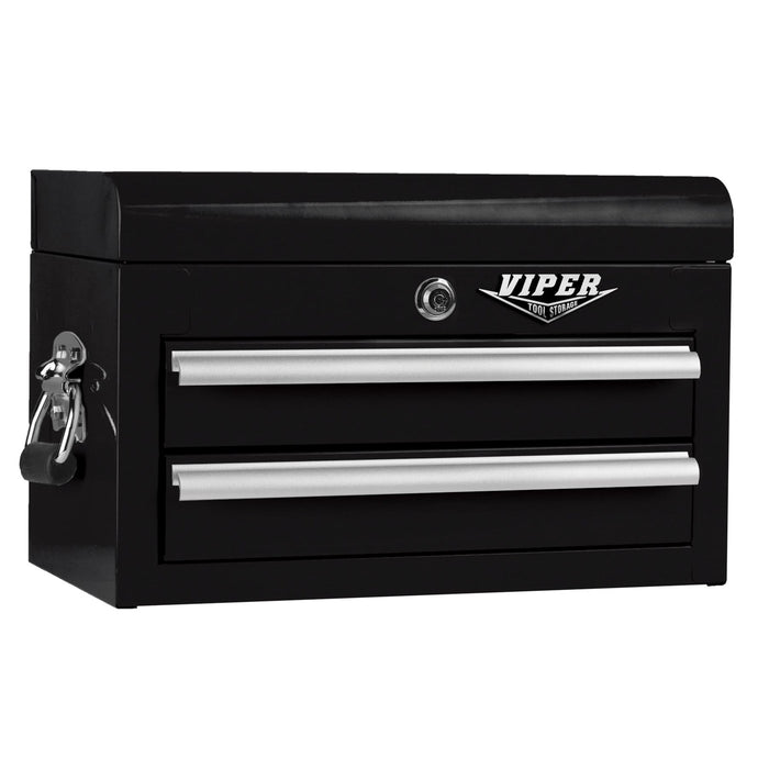 Viper Tool Storage 18-inch 2-drawer mini steel tool chest in black with front lock and side bail handle