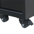Close up of black Viper Tool Storage salon cart showing 2.5-inch swivel casters