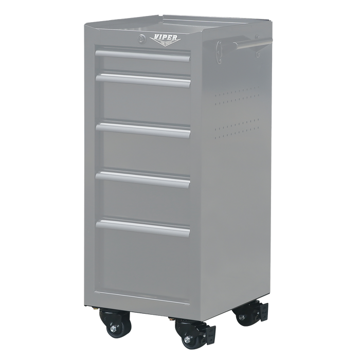 Angled view of black salon cart with body faded to highlight 2.5-inch swivel casters