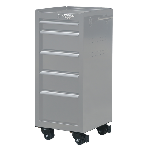 Angled view of black salon cart with body faded to highlight 2.5-inch swivel casters