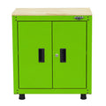 Viper Tool Storage lime green 28-inch 2-door steel base cabinet with butcher block top and adjustable feet