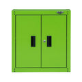 Viper Tool Storage 28-inch lime green 2-door steel wall cabinet with recessed door handles and center cam lock