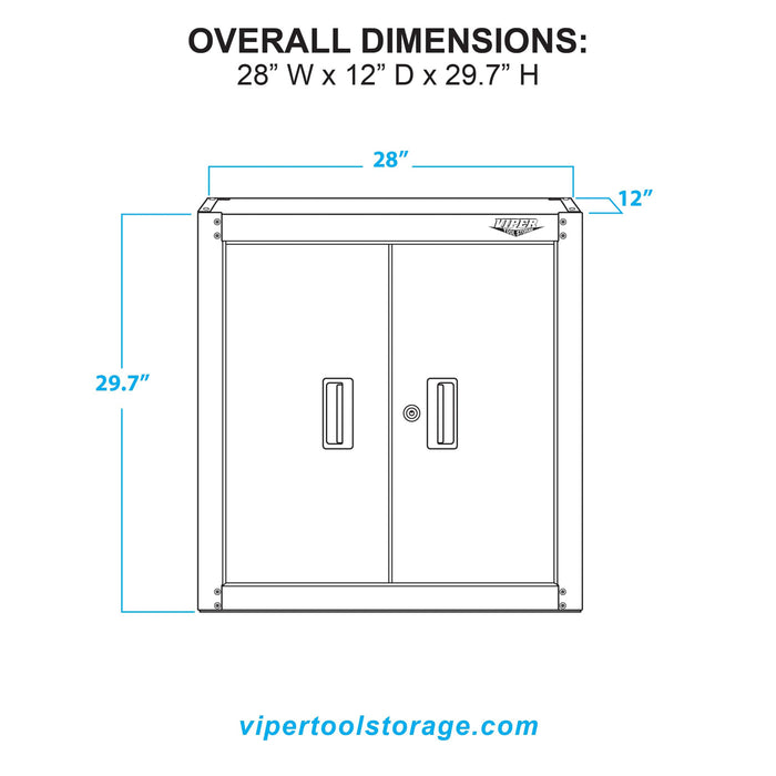 Dimension diagram showing overall size for 28-inch steel wall cabinet