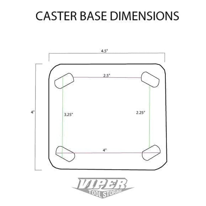 Dimension diagram showing measurements for Viper Tool Storage 5-inch caster base