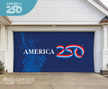 Garage door with 'America 250' design featuring the Statue of Liberty, displayed on a house.