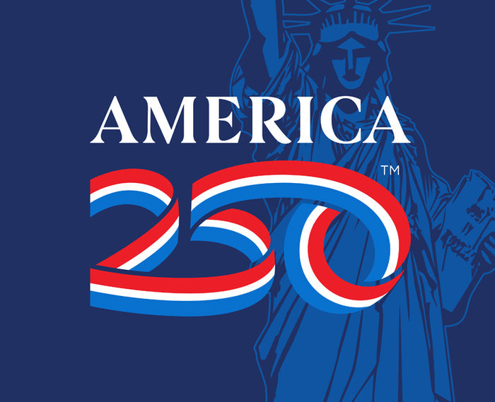 Statue of Liberty with 'AMERICA 250' design on a blue background