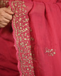 Amrapali fuchsia pink zari embroidered mulmul cotton saree, a lightweight breathable saree for festive and summer wear.