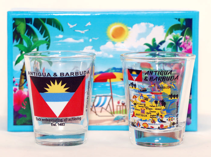 Antigua & Barbuda Caribbean Shot Glass Boxed Set (Set of 2)