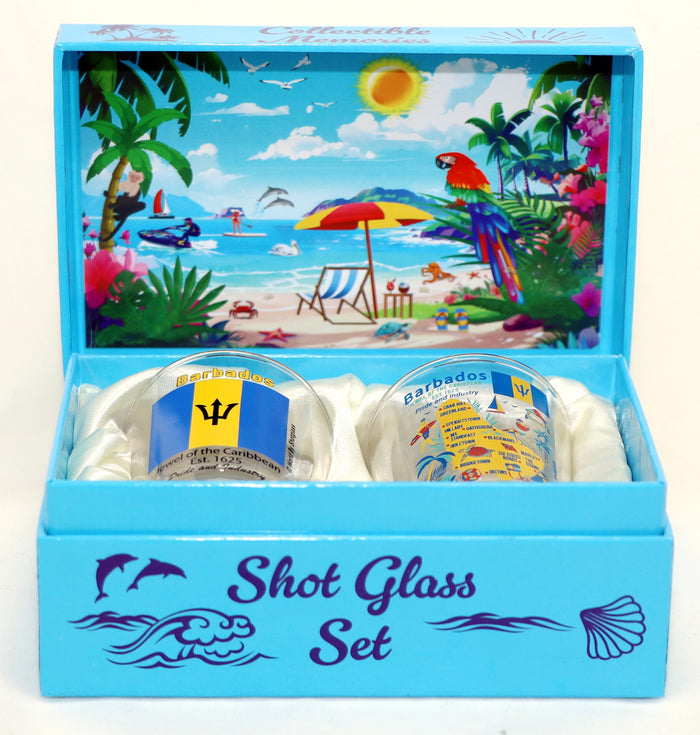 Barbados Caribbean Shot Glass Boxed Set (Set of 2)