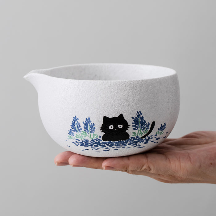Black Cat Bluebonnet Ceramic Matcha Set with Bowl and Chasen Holder