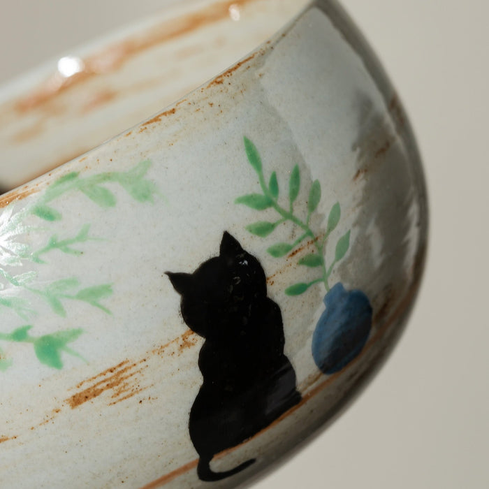 Black Cat Ceramic Matcha Set with Bowl and Chasen Holder