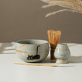Black Cat Fish Ceramic Matcha Set with Bowl and Chasen Holder