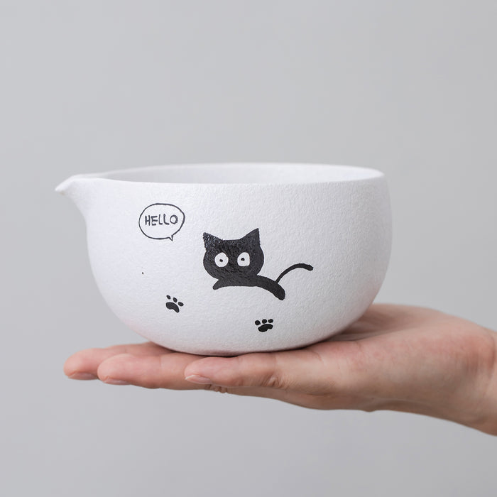 Black Cat Kitty Ceramic Matcha Set with Bowl and Chasen Holder