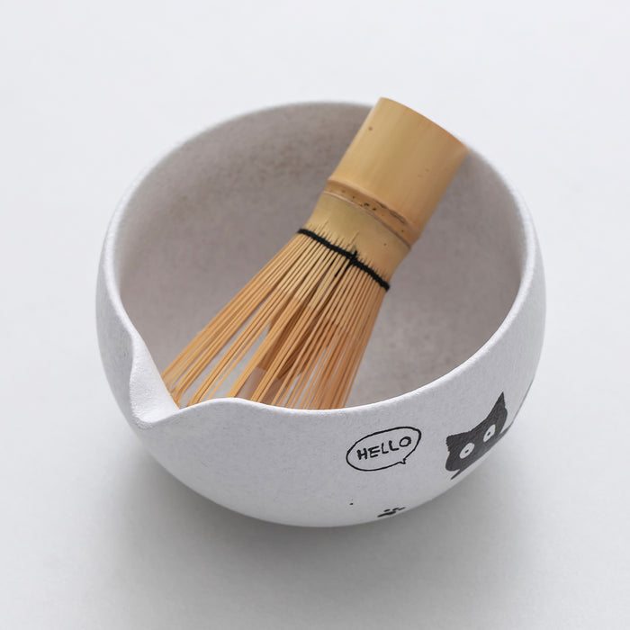 Black Cat Kitty Ceramic Matcha Set with Bowl and Chasen Holder