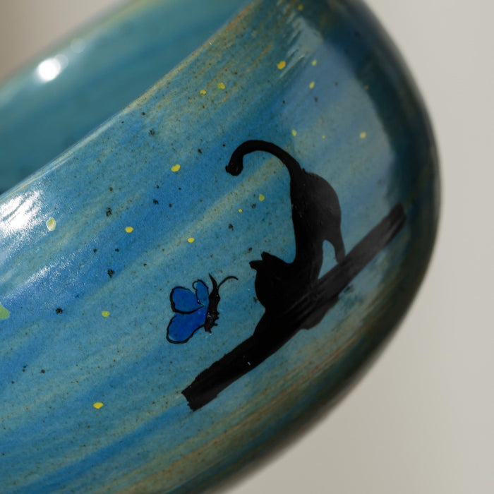 Black Cat Moon Ceramic Matcha Set with Bowl and Chasen Holder
