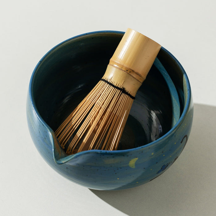 Black Cat Moon Ceramic Matcha Set with Bowl and Chasen Holder