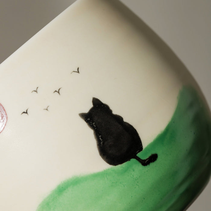 Black Cat Sunrise Ceramic Matcha Set with Bowl and Chasen Holder