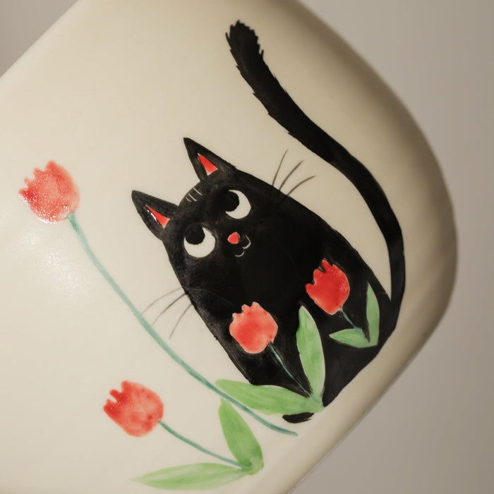 Black Cat Tulip Ceramic Matcha Set with Bowl and Chasen Holder