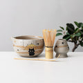 Black Cat Umbrella Ceramic Matcha Set with Bowl and Chasen Holder