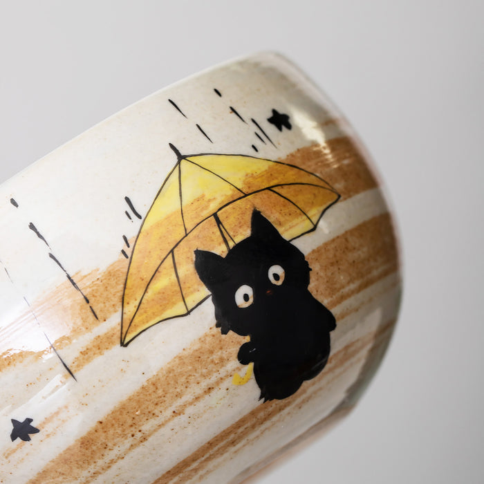 Black Cat Umbrella Ceramic Matcha Set with Bowl and Chasen Holder