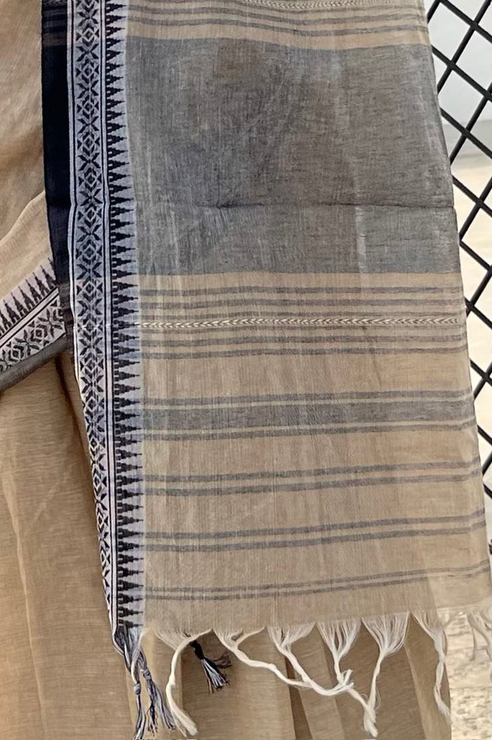 Beige - Black cotton Dhaniakhali handloom saree new collection