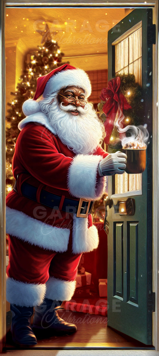 Black Santa Hot Cocoa Time | Front Door Cover