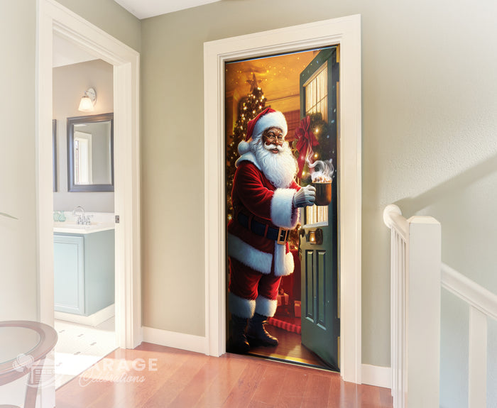 Black Santa Hot Cocoa Time | Front Door Cover