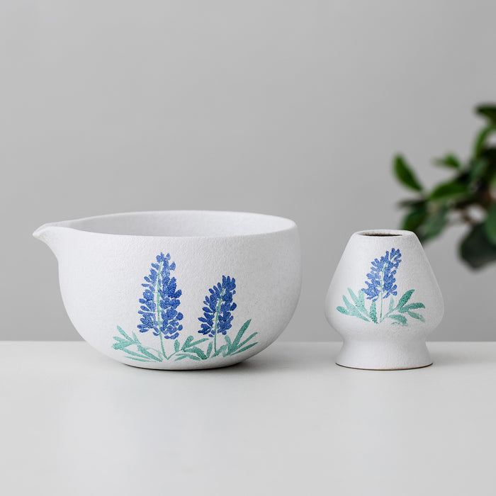 Bluebonnet Ceramic Matcha Set with Bowl and Chasen Holder