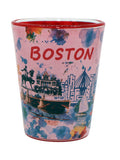 Boston Massachusetts Clear Water Color Red Inside Shot Glass
