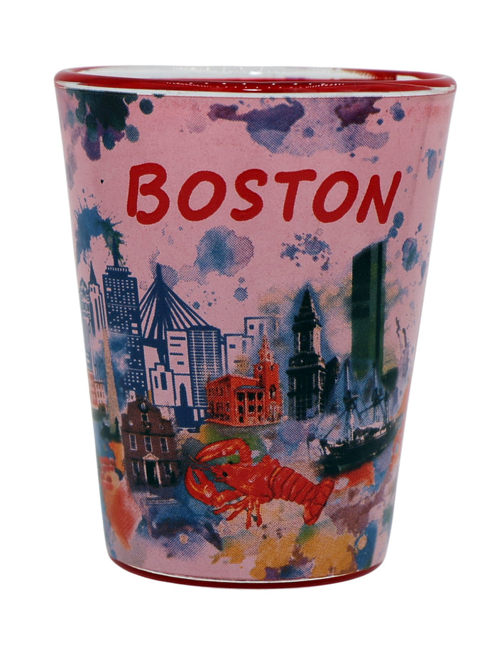 Boston Massachusetts Clear Water Color Red Inside Shot Glass