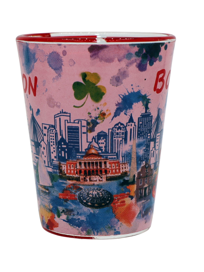 Boston Massachusetts Clear Water Color Red Inside Shot Glass