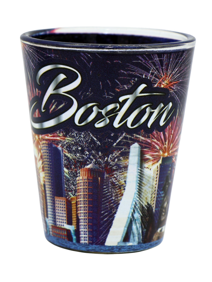 Boston Massachusetts Fireworks Ouside Blue Sky Inside Shot Glass