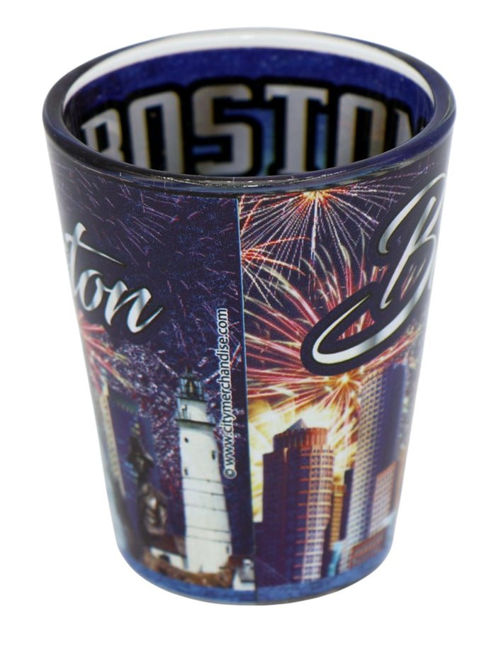 Boston Massachusetts Fireworks Ouside Blue Sky Inside Shot Glass