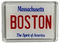 Boston Massachusetts License Plate Acrylic Small Fridge Collector's Souvenir Magnet 2.35" X 1.75"