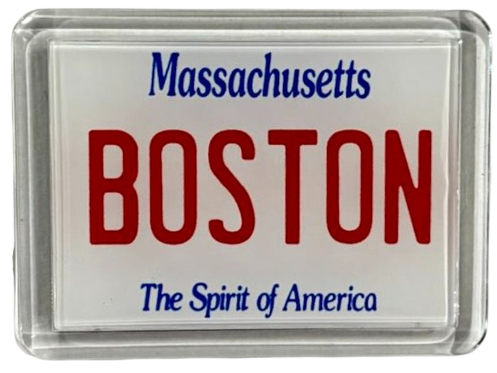 Boston Massachusetts License Plate Acrylic Small Fridge Collector's Souvenir Magnet 2.35" X 1.75"
