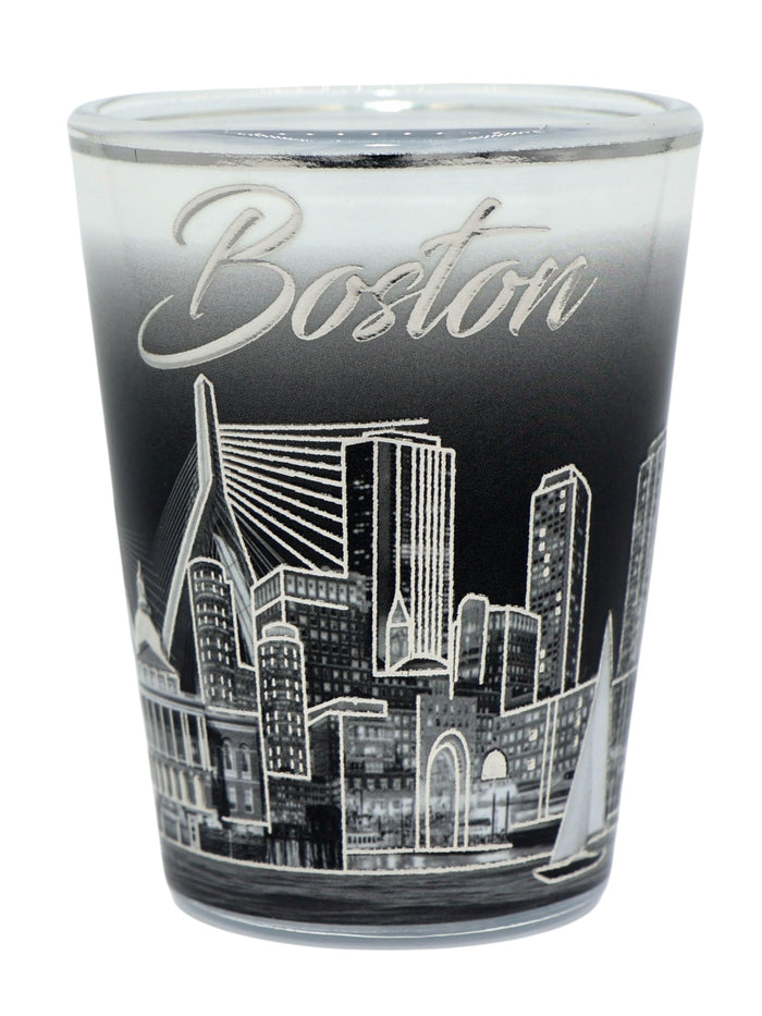 Boston Massachusetts White and Silver Skyline Shot Glass
