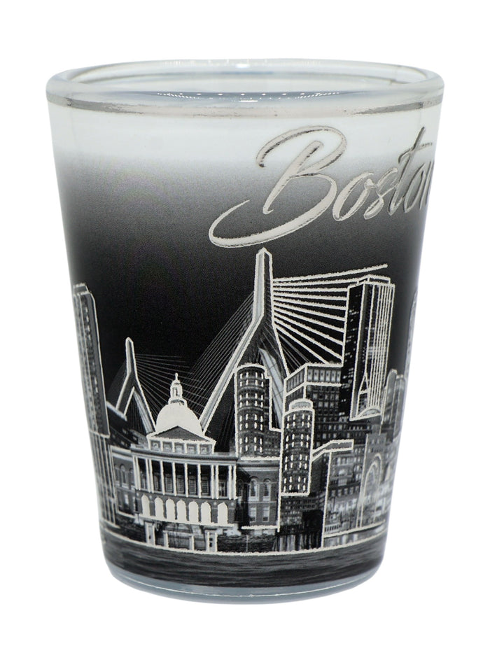 Boston Massachusetts White and Silver Skyline Shot Glass