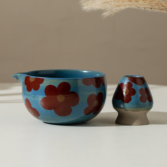 Camellia Ceramic Matcha Set with Bowl and Chasen Holder