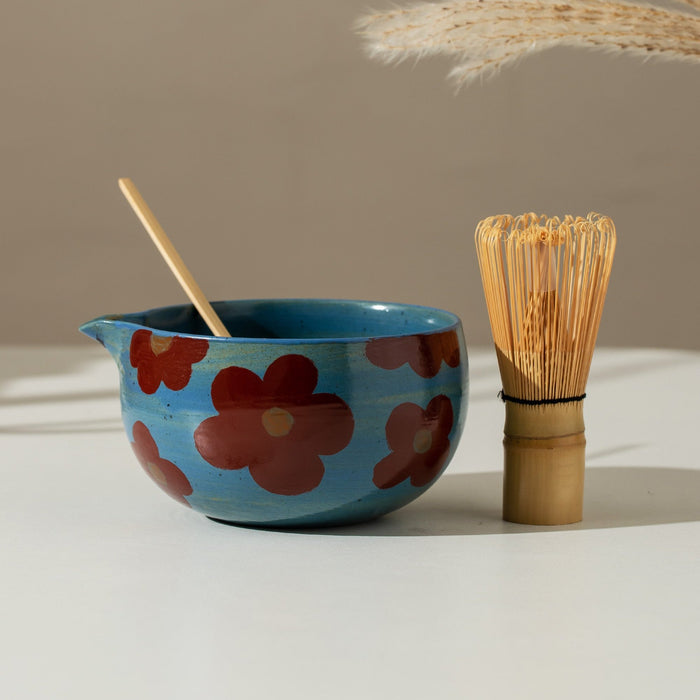 Camellia Ceramic Matcha Set with Bowl and Chasen Holder