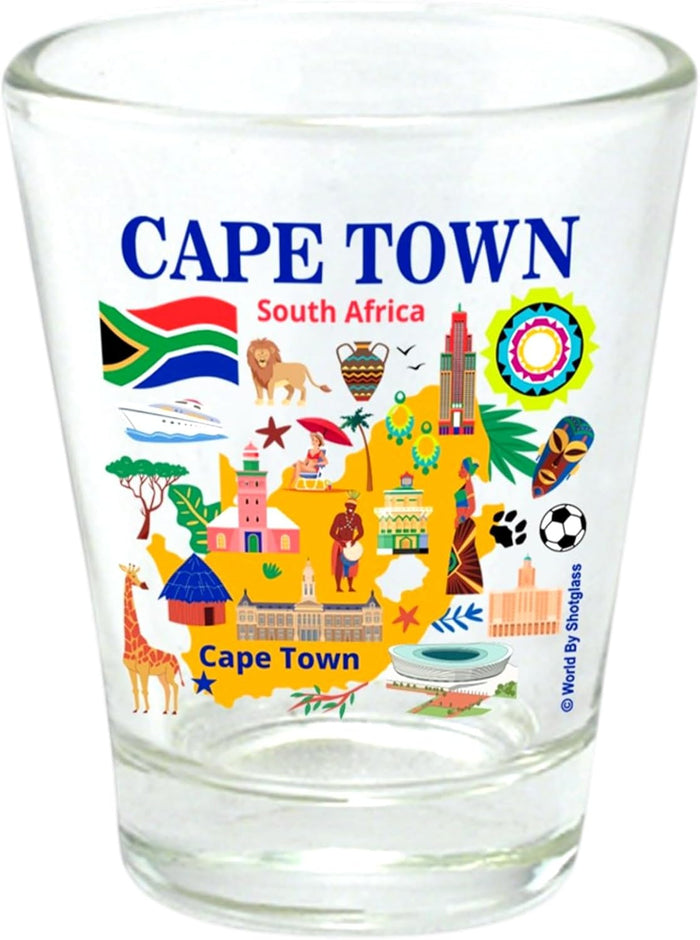 Cape Town South Africa (RSA) Map and Attractions Collage Shot Glass