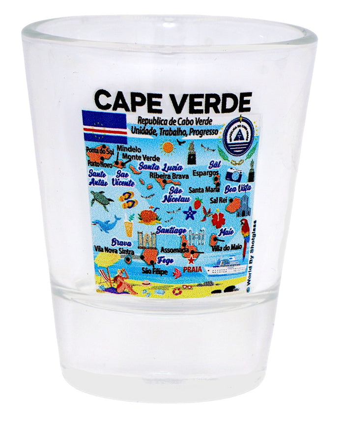 Cape Verde (Cabo Verde) Map and Attractions Collage Shot Glass