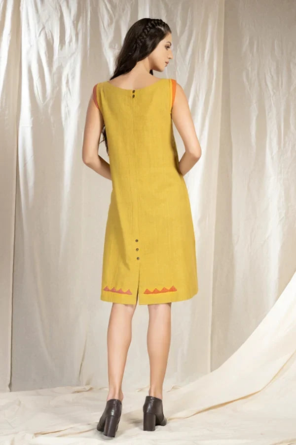 Cascade - Relaxed Fit Mid-Length Yellow Dress