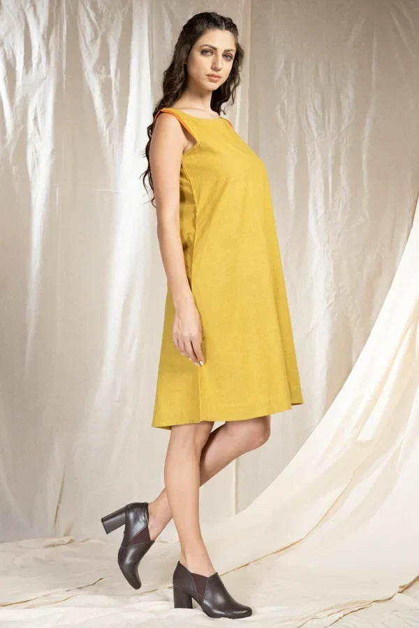 Cascade - Relaxed Fit Mid-Length Yellow Dress