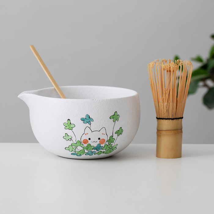Cat Ceramic Matcha Set with Bowl and Chasen Holder