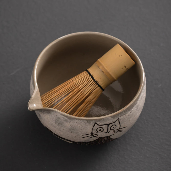 Cat Ceramic Matcha Set with Bowl and Chasen Holder