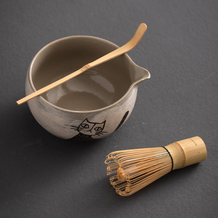 Cat Ceramic Matcha Set with Bowl and Chasen Holder