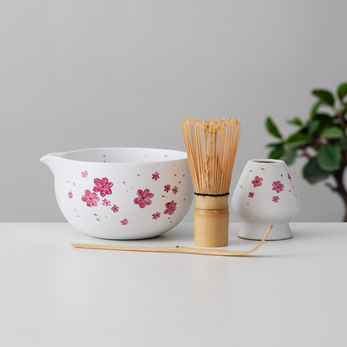 Cherry Blossom Sakura Ceramic Matcha Set with Bowl and Chasen Holder